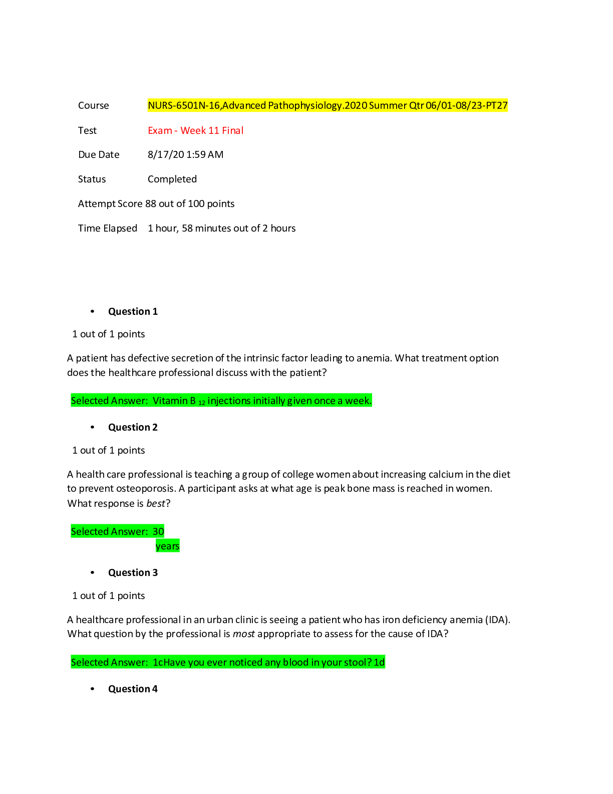 Preview image for NUR 6501N Advanced Pathophysiology Final Exam Summer 2020 - Grade A Answers